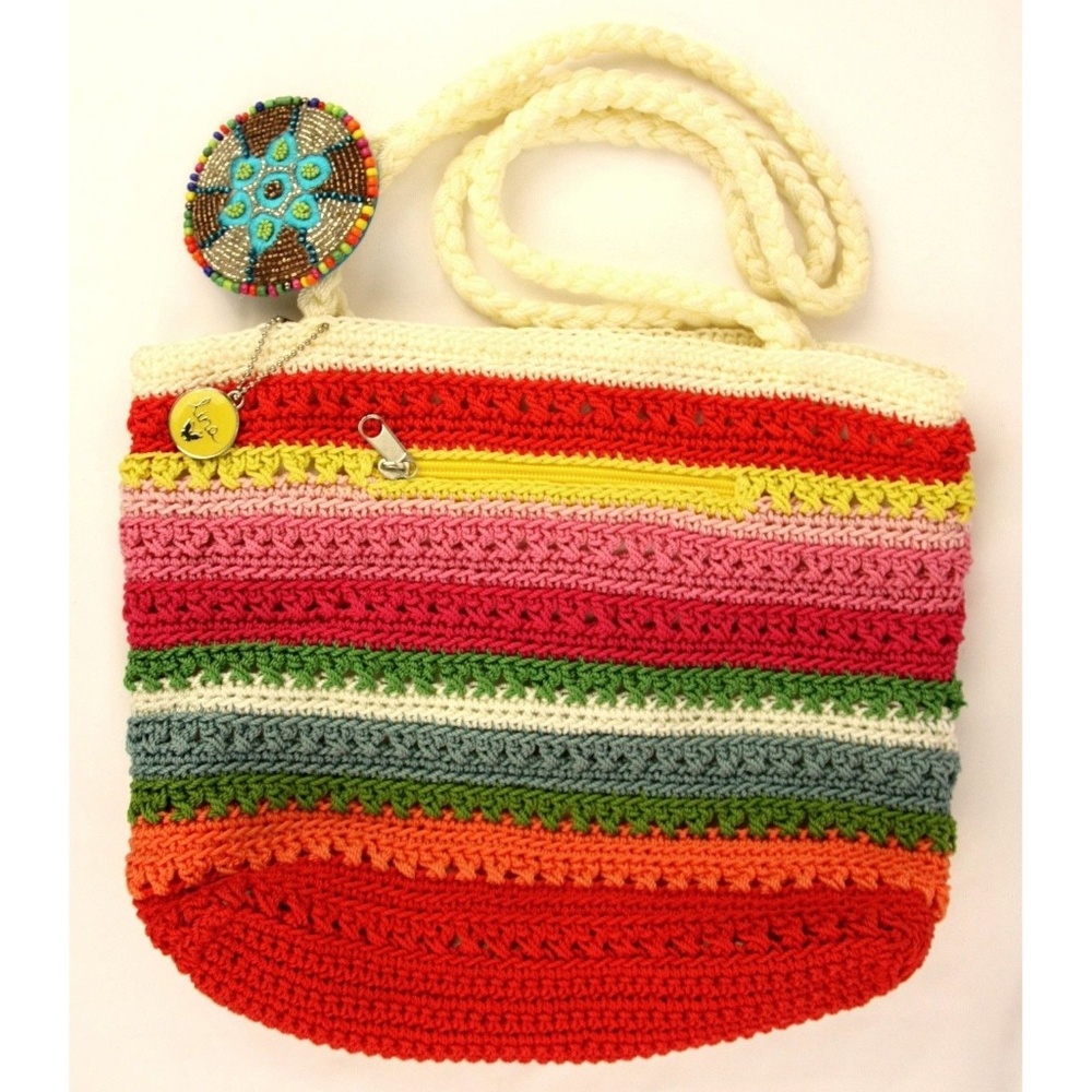 Lina Rainbow Stripes Crocheted Shoulder Bag NEW